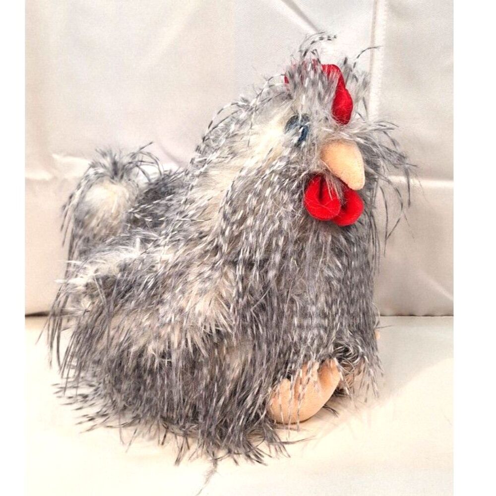 Large Shaggy Silkie Farm Rooster Hen Chicken Plush Stuffed Animal Toy